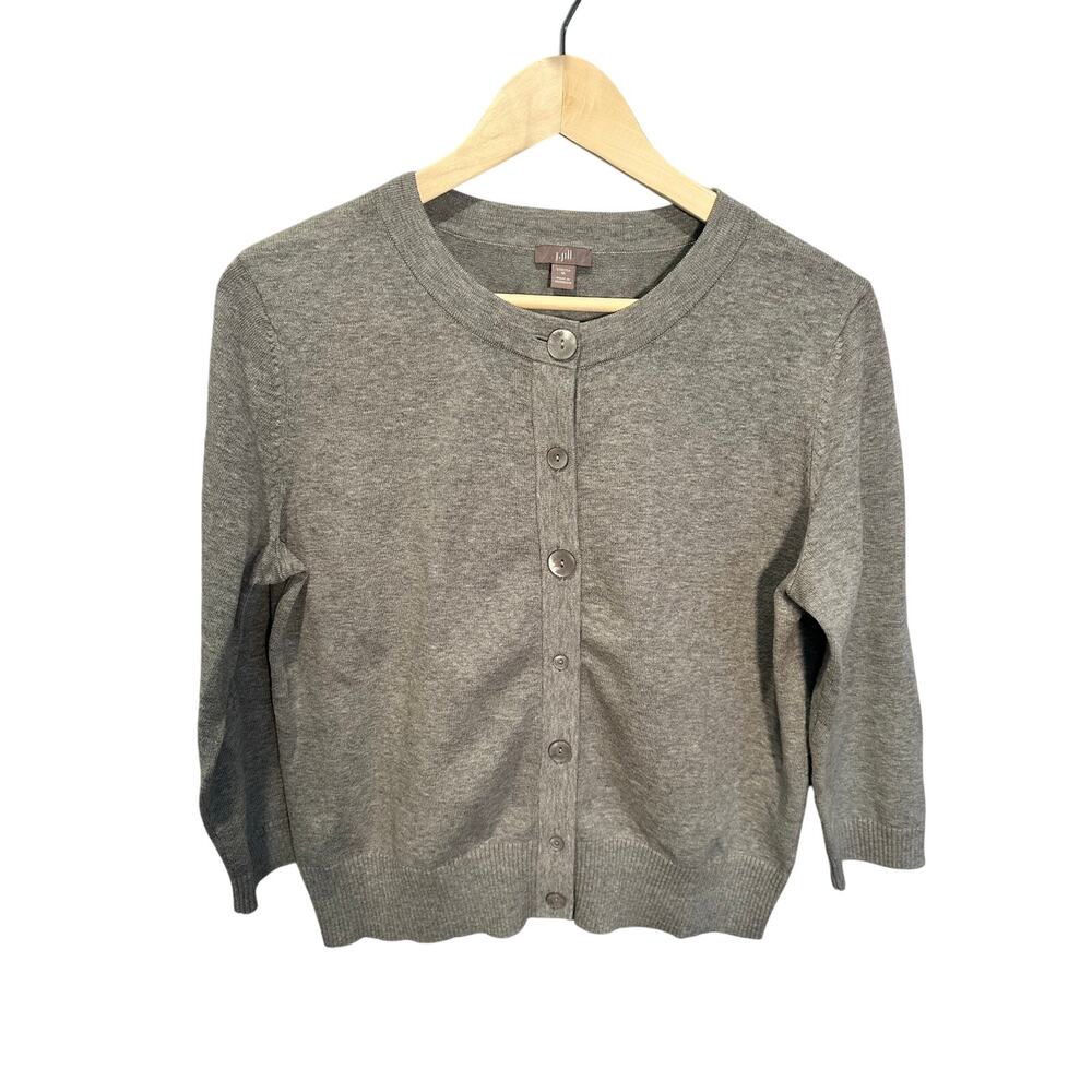 J. Jill Cotton Cardigan Heather Gray 3/4 Sleeves Size Med